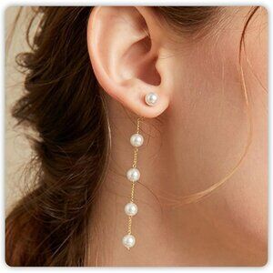 Gold & Silver Pearl Drop Earrings for Women, Bridal Jewelry, Boho Gift Idea